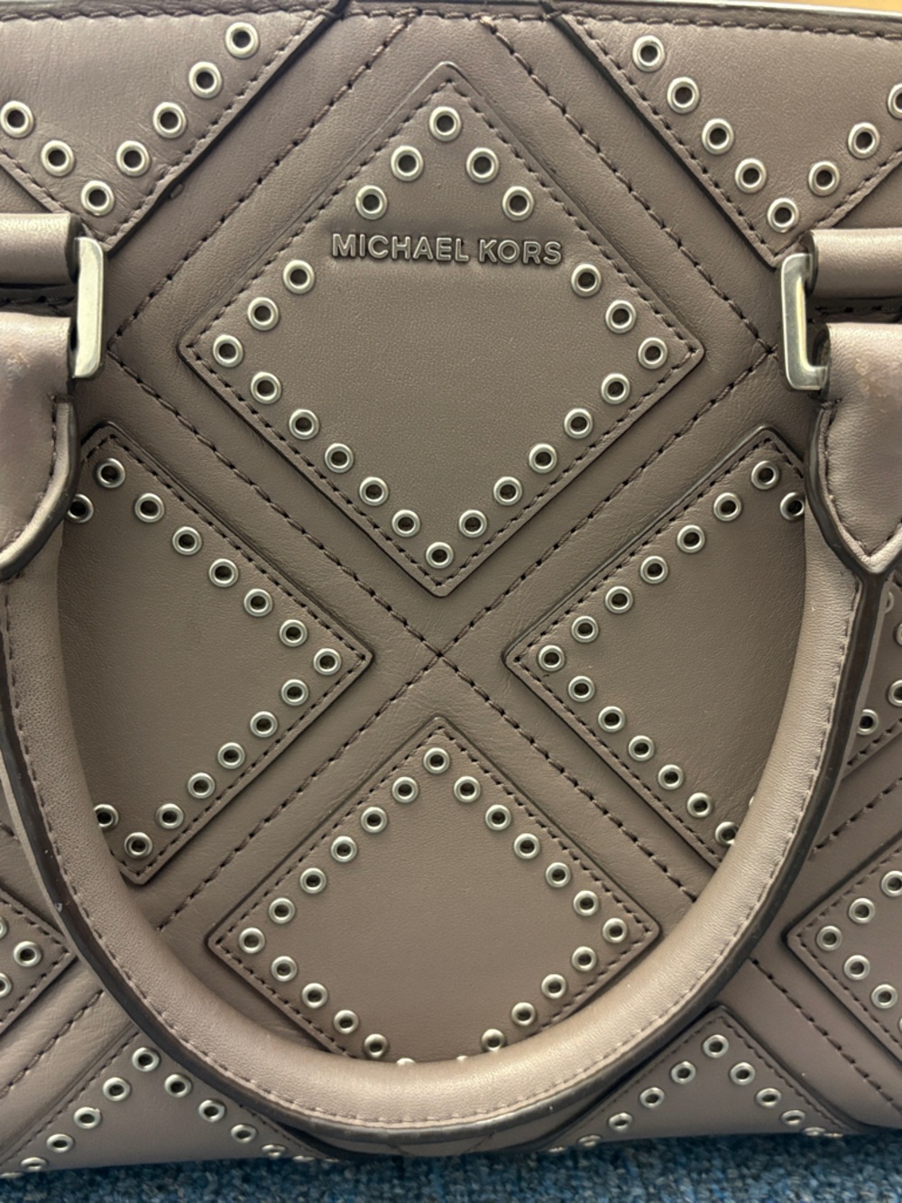 Michael Kors Taupe Gray Diamond-Quilted Studded Satchel